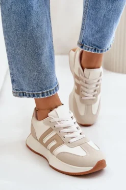 Hot Boto Sneakersy Buty Sportowe Na Platformie Damskie Beżowe Thari