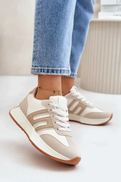 Hot Boto Sneakersy Buty Sportowe Na Platformie Damskie Beżowe Thari