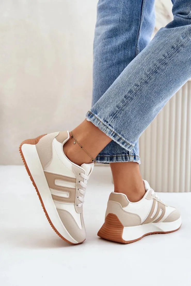 Hot Boto Sneakersy Buty Sportowe Na Platformie Damskie Beżowe Thari