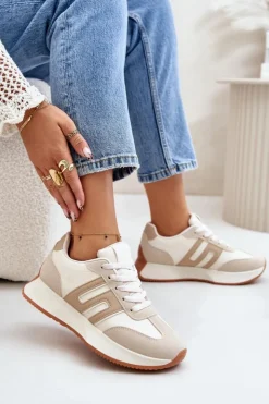 Hot Boto Sneakersy Buty Sportowe Na Platformie Damskie Beżowe Thari