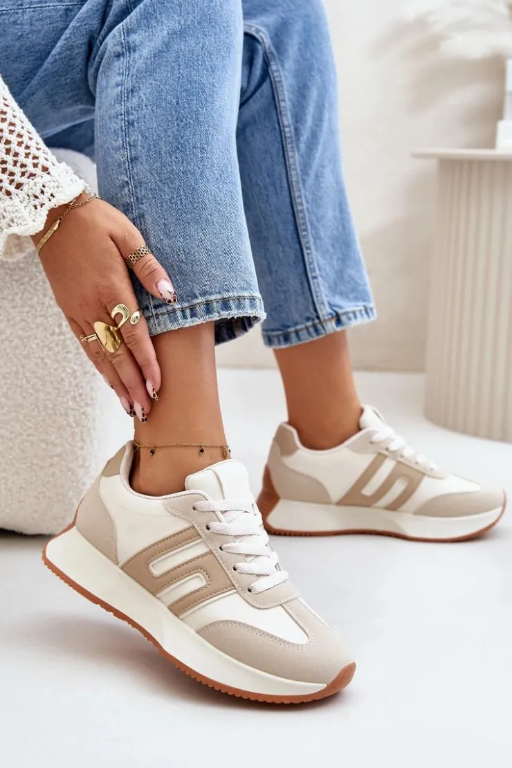 Hot Boto Sneakersy Buty Sportowe Na Platformie Damskie Beżowe Thari
