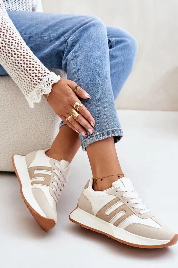Hot Boto Sneakersy Buty Sportowe Na Platformie Damskie Beżowe Thari