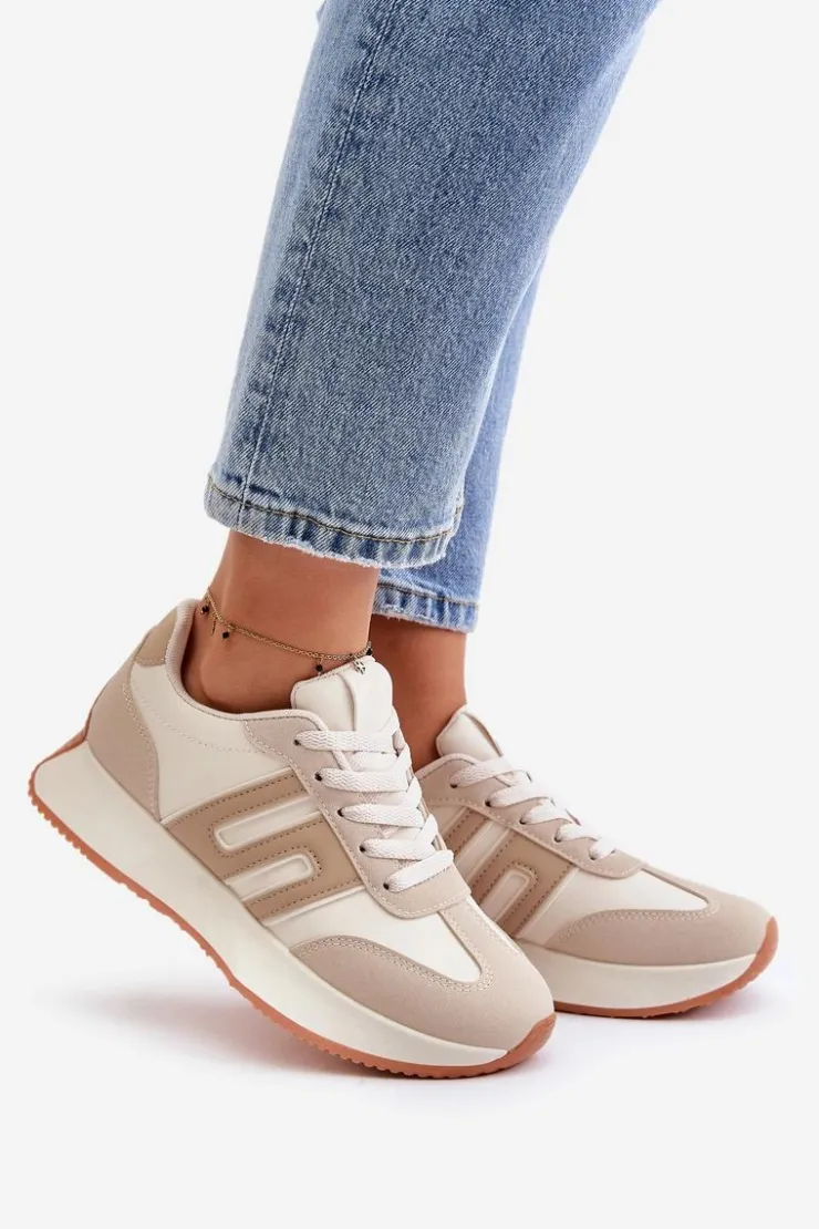 Hot Boto Sneakersy Buty Sportowe Na Platformie Damskie Beżowe Thari