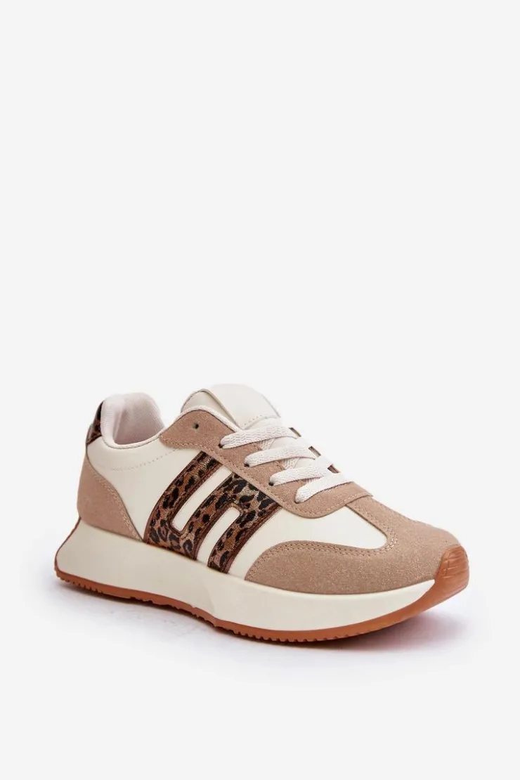 Damskie Boto Sneakersy Buty Sportowe Na Platformie Panterka Damskie Beżowe Thari