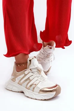 Boto Sneakersy Damskie*Sneakersy Damskie Biało-Złote Ahmani Biały