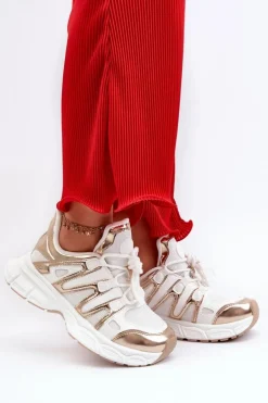 Boto Sneakersy Damskie*Sneakersy Damskie Biało-Złote Ahmani Biały