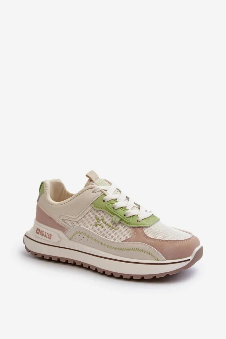 Outlet Big Star Shoes Sneakersy Damskie Big Star NN274A091 Beżowo-Zielone