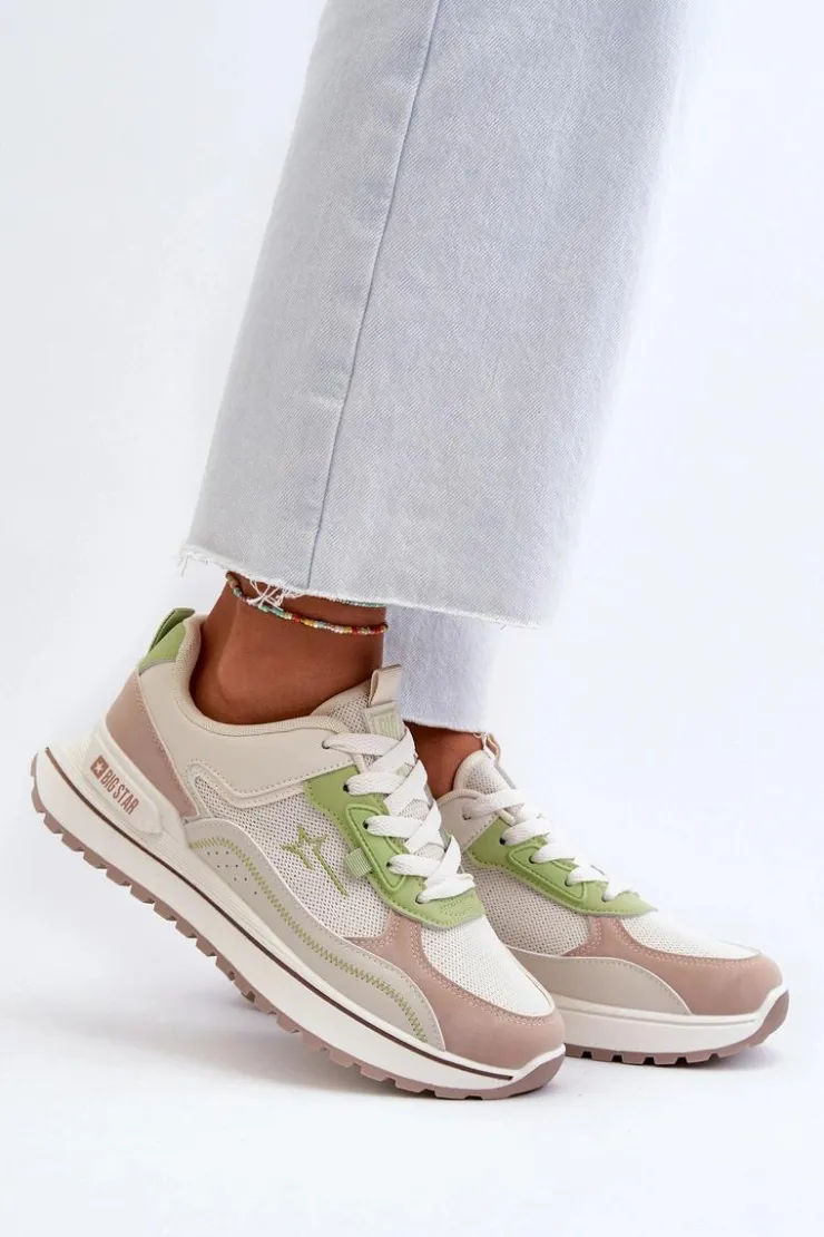 Outlet Big Star Shoes Sneakersy Damskie Big Star NN274A091 Beżowo-Zielone