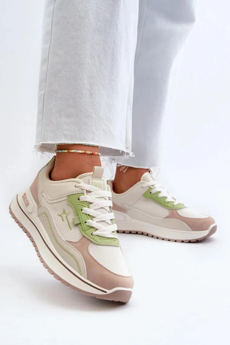 Outlet Big Star Shoes Sneakersy Damskie Big Star NN274A091 Beżowo-Zielone