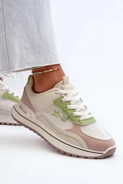 Outlet Big Star Shoes Sneakersy Damskie Big Star NN274A091 Beżowo-Zielone