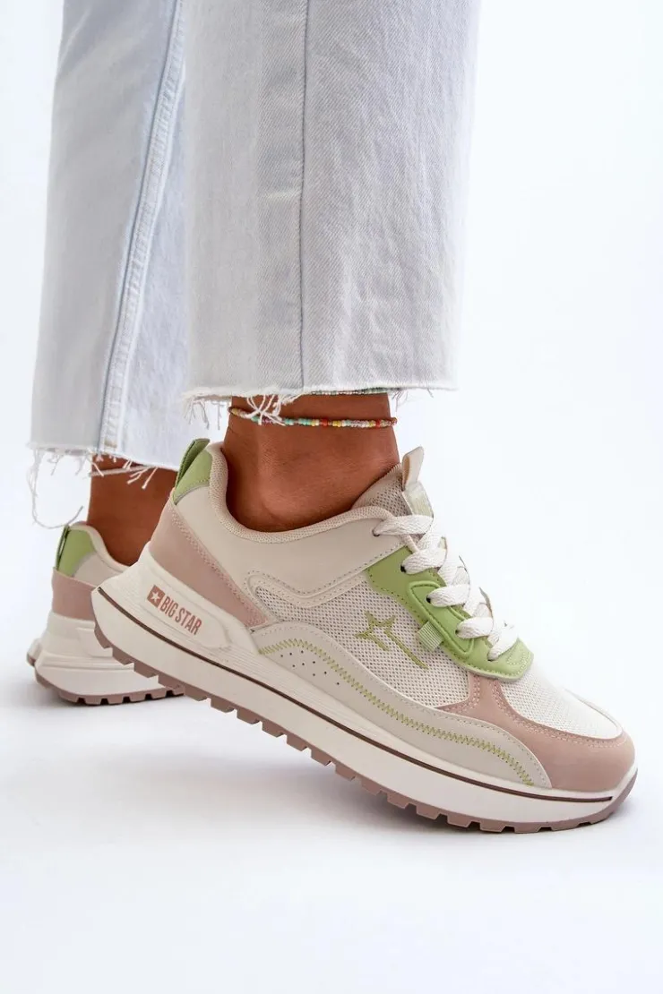 Outlet Big Star Shoes Sneakersy Damskie Big Star NN274A091 Beżowo-Zielone