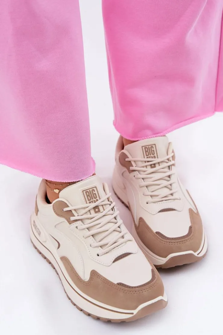 Clearance Big Star Shoes Sneakersy Damskie Big Star RR274A216 HI-POLY SYSTEM Beżowe Beżowy