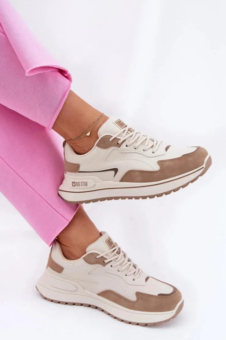 Clearance Big Star Shoes Sneakersy Damskie Big Star RR274A216 HI-POLY SYSTEM Beżowe Beżowy