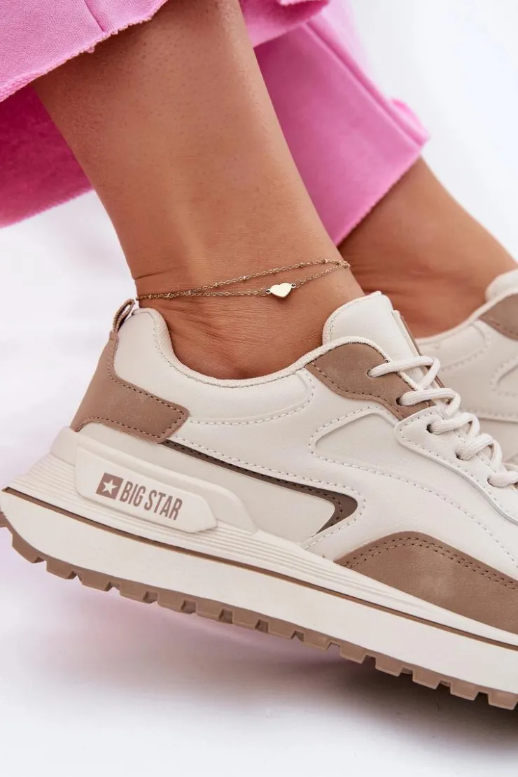 Clearance Big Star Shoes Sneakersy Damskie Big Star RR274A216 HI-POLY SYSTEM Beżowe Beżowy