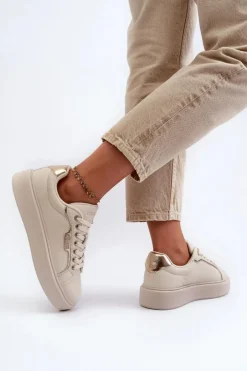 Damskie Big Star Shoes Sneakersy Damskie Big Star NN274334 Memory Foam System Beżowe