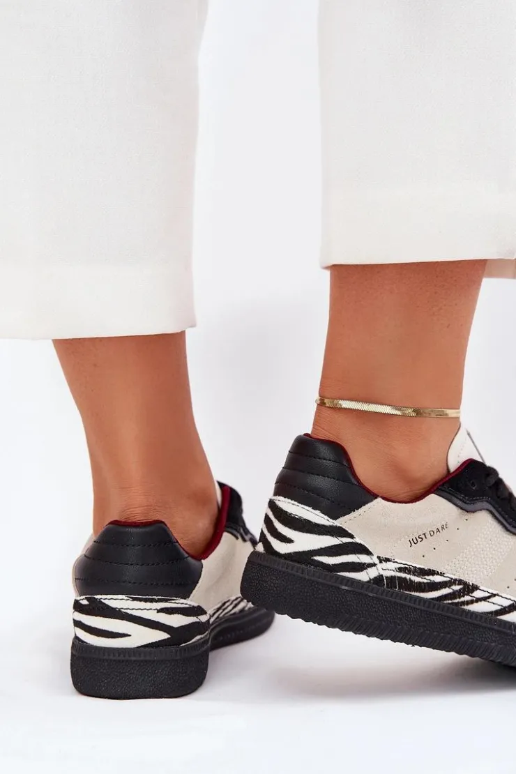 Daniel Lopez Just Dare Buty Sportowe Na Platformie|Sneakersy Damskie*Sneakersy Damskie SS2D4015 Zebra Beżowe Beżowy