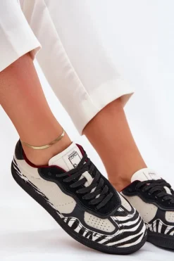 Daniel Lopez Just Dare Buty Sportowe Na Platformie|Sneakersy Damskie*Sneakersy Damskie SS2D4015 Zebra Beżowe Beżowy