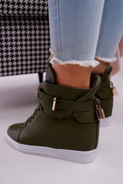 Damskie Boto Sneakersy Damskie Na Koturnie Złota Kłódka Oliwkowe Tersey