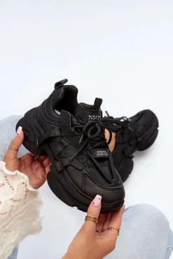 Boto Sneakersy Damskie*Sneakersy Damskie Na Masywnej Podeszwie Czarne Windamella