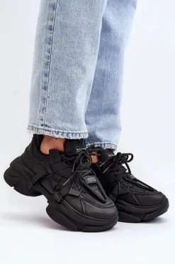 Boto Sneakersy Damskie*Sneakersy Damskie Na Masywnej Podeszwie Czarne Windamella