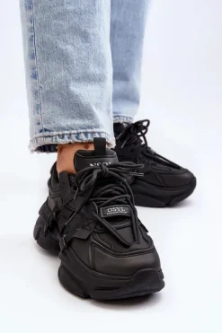 Boto Sneakersy Damskie*Sneakersy Damskie Na Masywnej Podeszwie Czarne Windamella