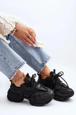 Boto Sneakersy Damskie*Sneakersy Damskie Na Masywnej Podeszwie Czarne Windamella