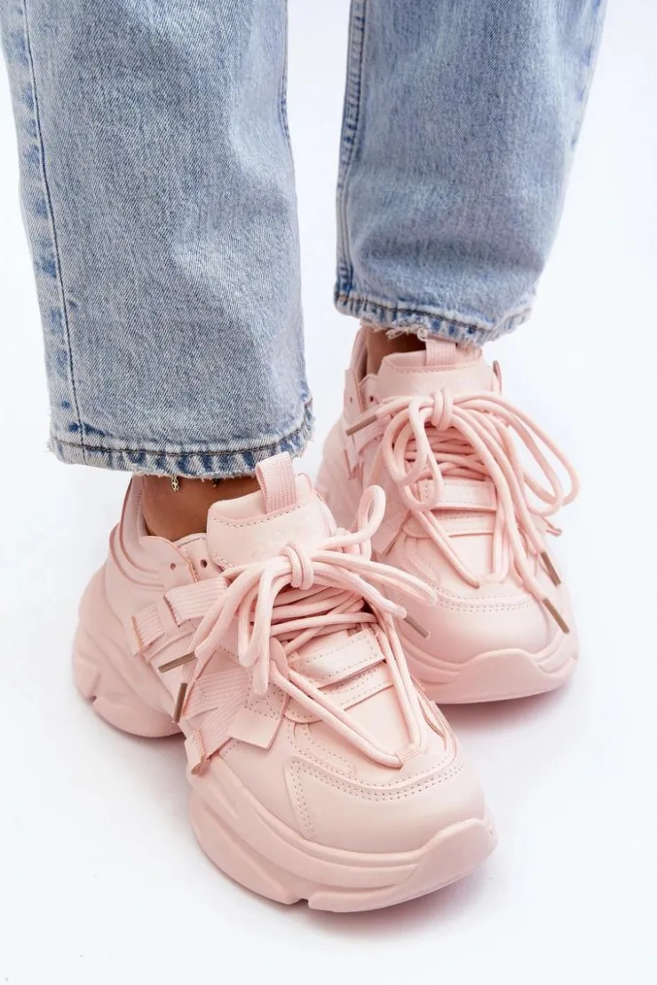 Discount Boto Sneakersy Damskie Na Masywnej Podeszwie Różowe Windamella Różowy