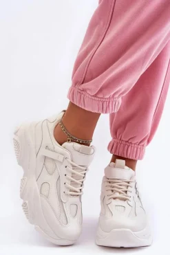 Damskie Boto Sneakersy Damskie Na Masywnej Platformie Beżowe Agnenia