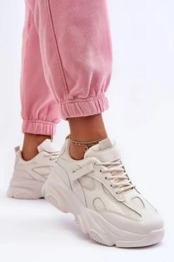 Damskie Boto Sneakersy Damskie Na Masywnej Platformie Beżowe Agnenia