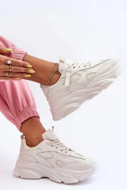Damskie Boto Sneakersy Damskie Na Masywnej Platformie Beżowe Agnenia