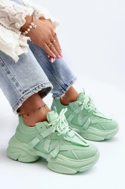 Damskie Boto Sneakersy Damskie Na Masywnej Podeszwie Zielone Windamella