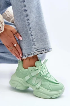 Damskie Boto Sneakersy Damskie Na Masywnej Podeszwie Zielone Windamella