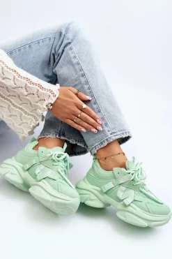 Damskie Boto Sneakersy Damskie Na Masywnej Podeszwie Zielone Windamella