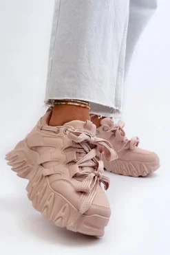 Boto Sneakersy Damskie*Sneakersy Damskie Na Masywnej Podeszwie Różowe Ellerai