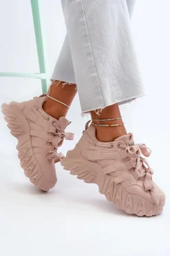 Boto Sneakersy Damskie*Sneakersy Damskie Na Masywnej Podeszwie Różowe Ellerai