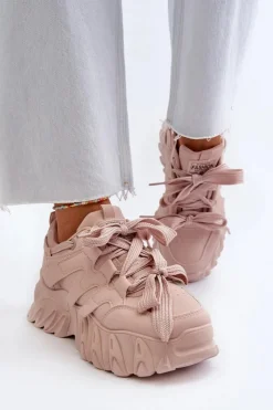 Boto Sneakersy Damskie*Sneakersy Damskie Na Masywnej Podeszwie Różowe Ellerai