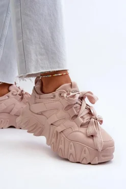 Boto Sneakersy Damskie*Sneakersy Damskie Na Masywnej Podeszwie Różowe Ellerai