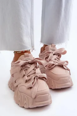 Boto Sneakersy Damskie*Sneakersy Damskie Na Masywnej Podeszwie Różowe Ellerai