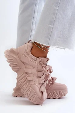 Boto Sneakersy Damskie*Sneakersy Damskie Na Masywnej Podeszwie Różowe Ellerai