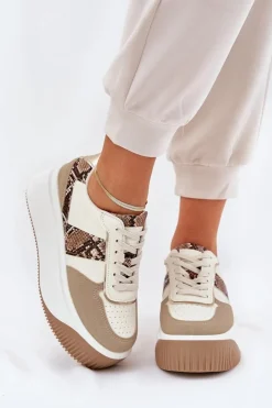 Boto Buty Sportowe Na Platformie|Sneakersy Damskie*Sneakersy Damskie Na Masywnej Platformie Zwierzęcy Wzór Beżowe Telanila Beżowy