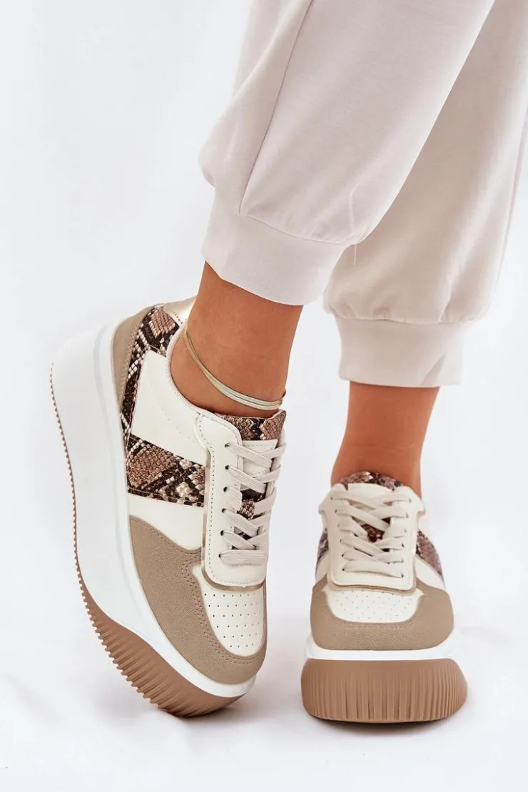 Boto Buty Sportowe Na Platformie|Sneakersy Damskie*Sneakersy Damskie Na Masywnej Platformie Zwierzęcy Wzór Beżowe Telanila Beżowy