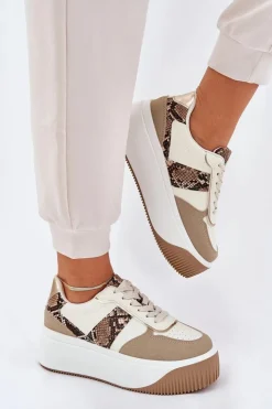 Boto Buty Sportowe Na Platformie|Sneakersy Damskie*Sneakersy Damskie Na Masywnej Platformie Zwierzęcy Wzór Beżowe Telanila Beżowy