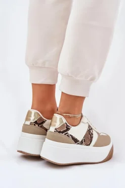 Boto Buty Sportowe Na Platformie|Sneakersy Damskie*Sneakersy Damskie Na Masywnej Platformie Zwierzęcy Wzór Beżowe Telanila Beżowy