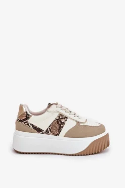 Boto Buty Sportowe Na Platformie|Sneakersy Damskie*Sneakersy Damskie Na Masywnej Platformie Zwierzęcy Wzór Beżowe Telanila Beżowy