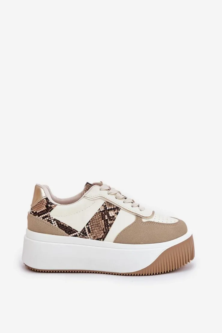 Boto Buty Sportowe Na Platformie|Sneakersy Damskie*Sneakersy Damskie Na Masywnej Platformie Zwierzęcy Wzór Beżowe Telanila Beżowy