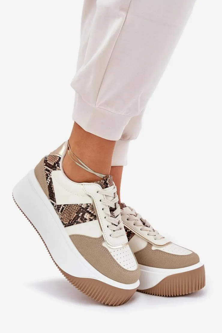 Boto Buty Sportowe Na Platformie|Sneakersy Damskie*Sneakersy Damskie Na Masywnej Platformie Zwierzęcy Wzór Beżowe Telanila Beżowy