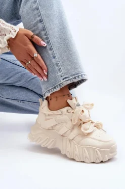 Sale Boto Sneakersy Damskie Na Masywnej Podeszwie Beżowe Ellerai