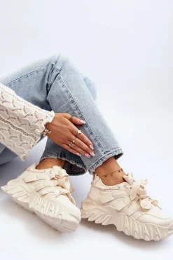 Sale Boto Sneakersy Damskie Na Masywnej Podeszwie Beżowe Ellerai