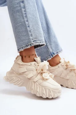 Sale Boto Sneakersy Damskie Na Masywnej Podeszwie Beżowe Ellerai