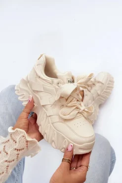 Sale Boto Sneakersy Damskie Na Masywnej Podeszwie Beżowe Ellerai